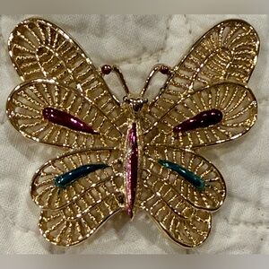 Gerry’s Gold Tone Butterfly Brooch w/ pink & green Colorful Accents